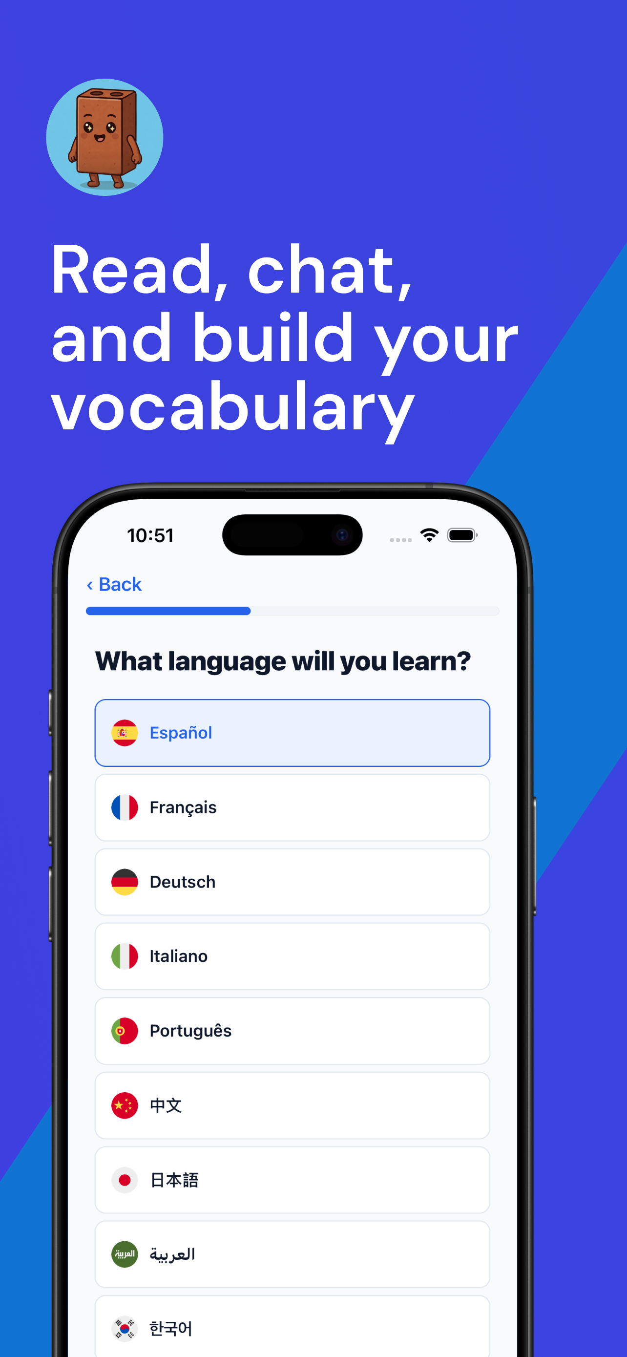 Read, chat, and build your vocabulary — choose your learning language
